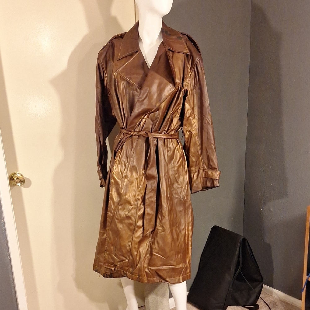 Brown Leather Trench Coat